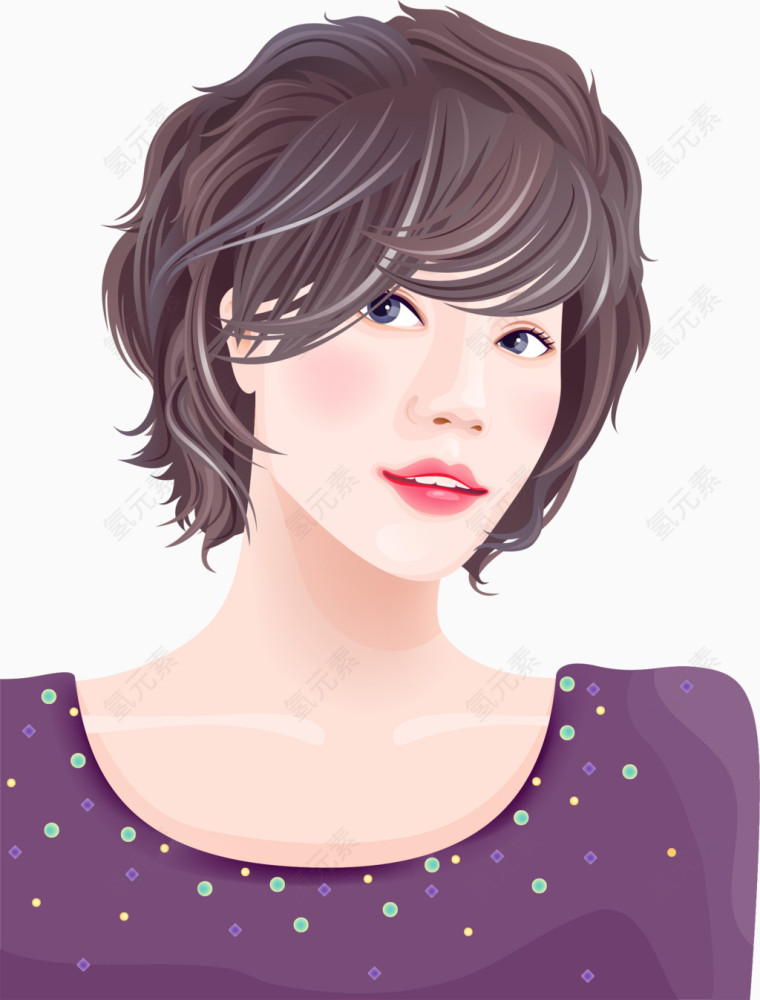 矢量手绘短发美女