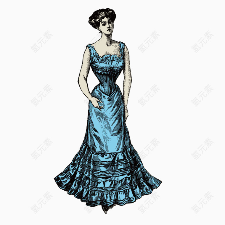 穿着蓝色礼服的女人