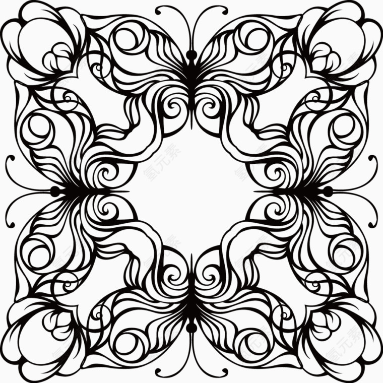 矢量创意设计黑白四个蝴蝶环图