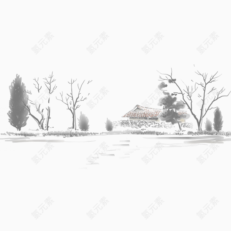 浅墨色古代村落