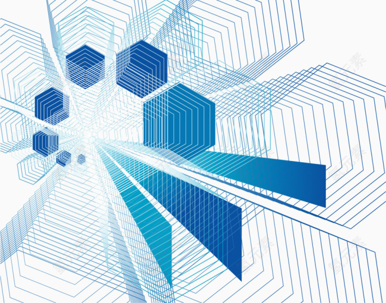 矢量手绘蓝色抽象图案