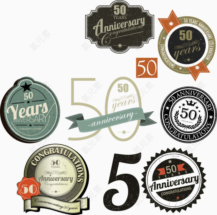 矢量手绘50周年图标
