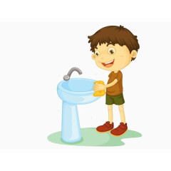 卡通男孩洗手