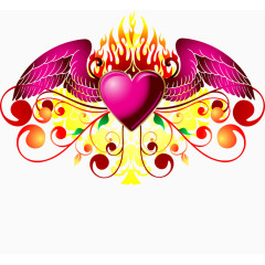 燃烧飞翔的心形花纹矢量图