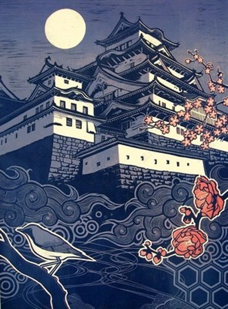 浮世绘风格建筑日本特色