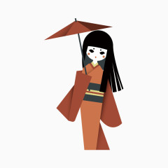 矢量手绘卡通日本艺伎