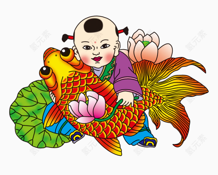 连年有余年画免抠素材