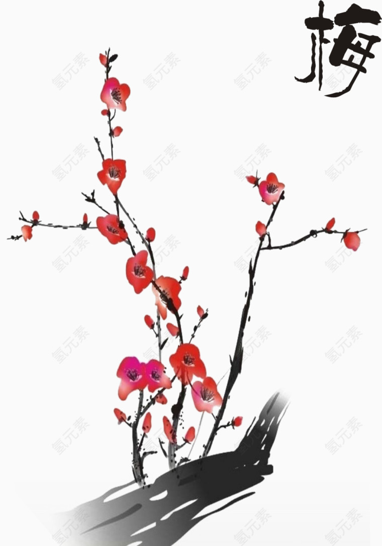 复古水墨傲骨梅花背景装饰图案