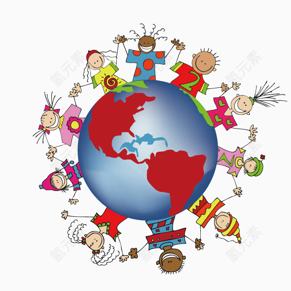 海报banner背景装饰 地球 卡通人物 卡通手绘 环球