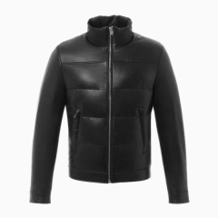 拉链设计男士长袖皮羽绒服