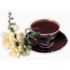一杯咖啡配鲜花