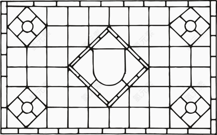 长方形窗上的菱形花纹