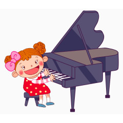卡通手绘弹钢琴可爱小女孩