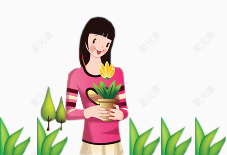 绿色盆栽小树花草植树节