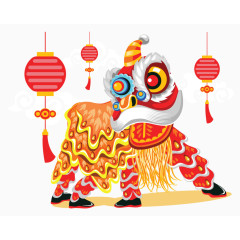 新年舞狮灯笼矢量
