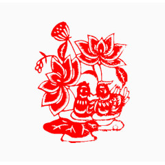 红色剪纸鸳鸯