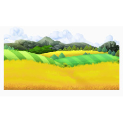 矢量手绘金色麦田