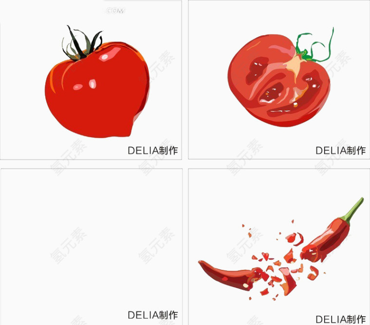 手绘西红柿手绘辣椒免扣素材