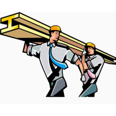 卡通建筑工人抬木板