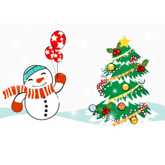 雪人包着围巾拿着气球开心的笑着