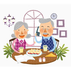 爷爷用餐接电话