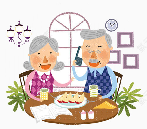 爷爷用餐接电话