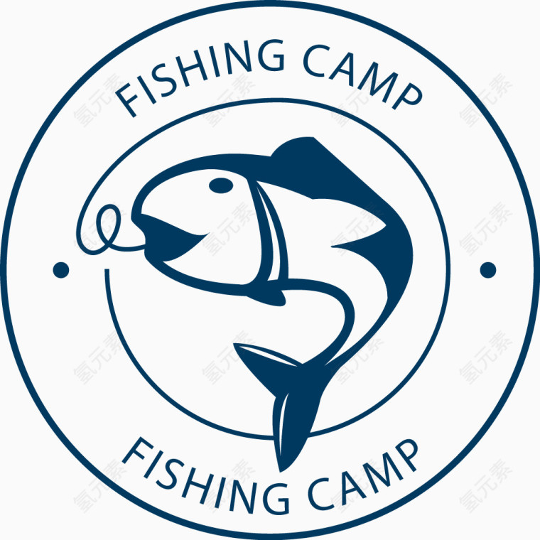 蓝色钓鱼营地标签矢量图