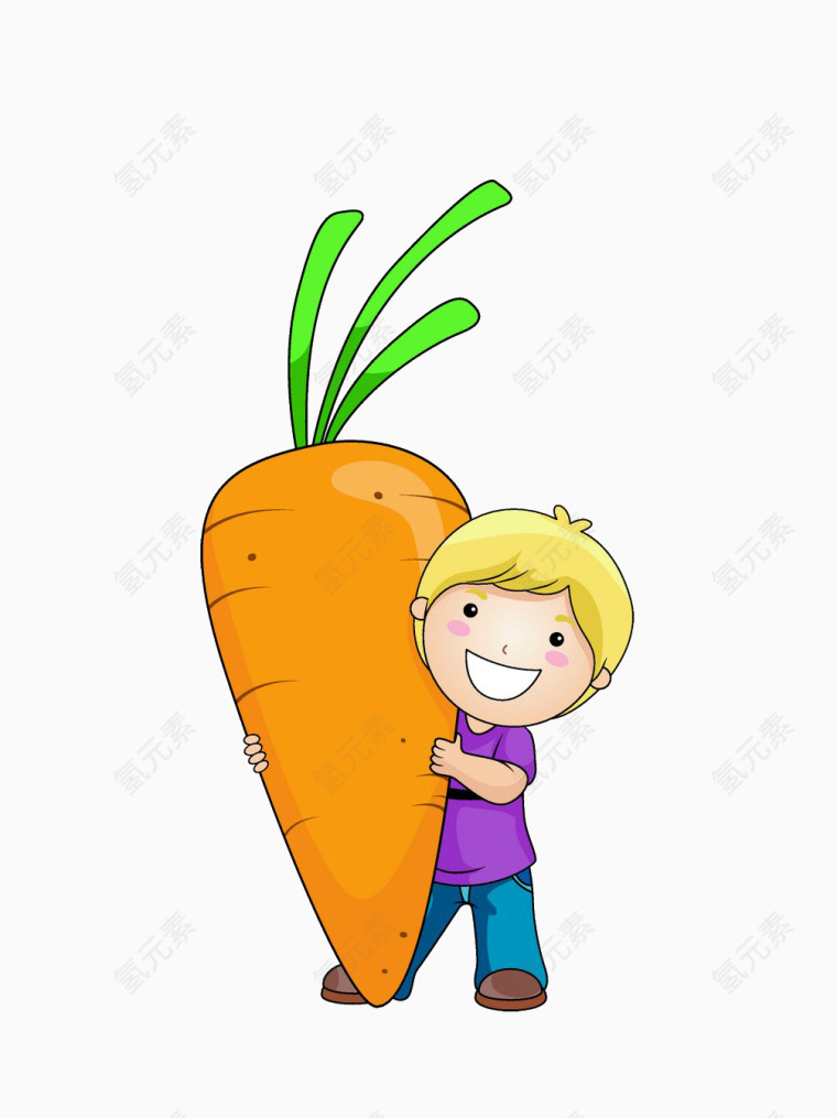 男孩抱着胡萝卜
