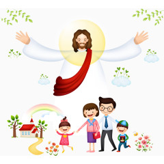 矢量耶稣与孩子