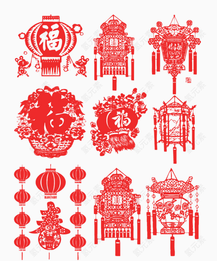 新年福字灯笼窗花