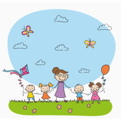郊外玩耍的儿童矢量素材