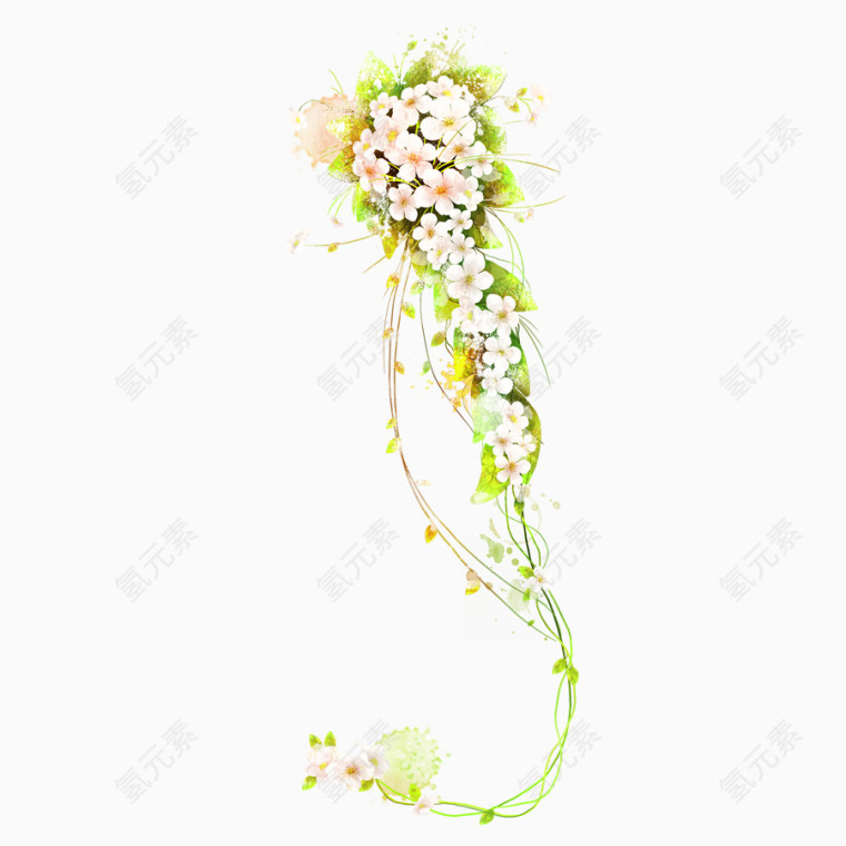水墨色彩串串粉色花矢量图