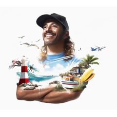 怀抱山水的长发男人创意图案