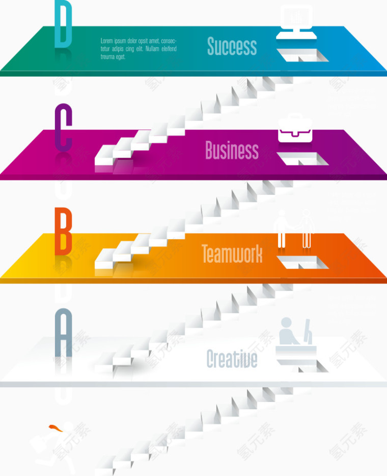 矢量彩色台阶楼梯图表