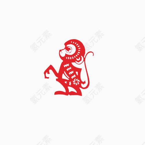红色剪纸猴子免扣素材