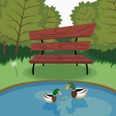 公园中的池塘风景矢量素材