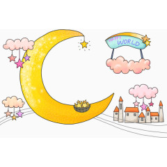 卡通月亮与房屋