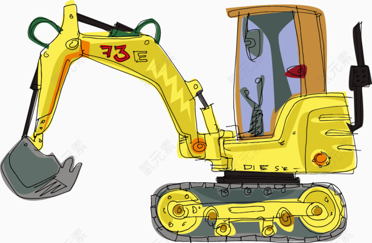 手绘市政长臂挖掘机