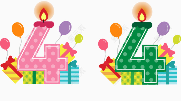 矢量手绘4岁生日