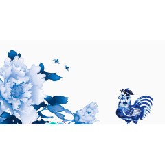 国风牡丹和公鸡