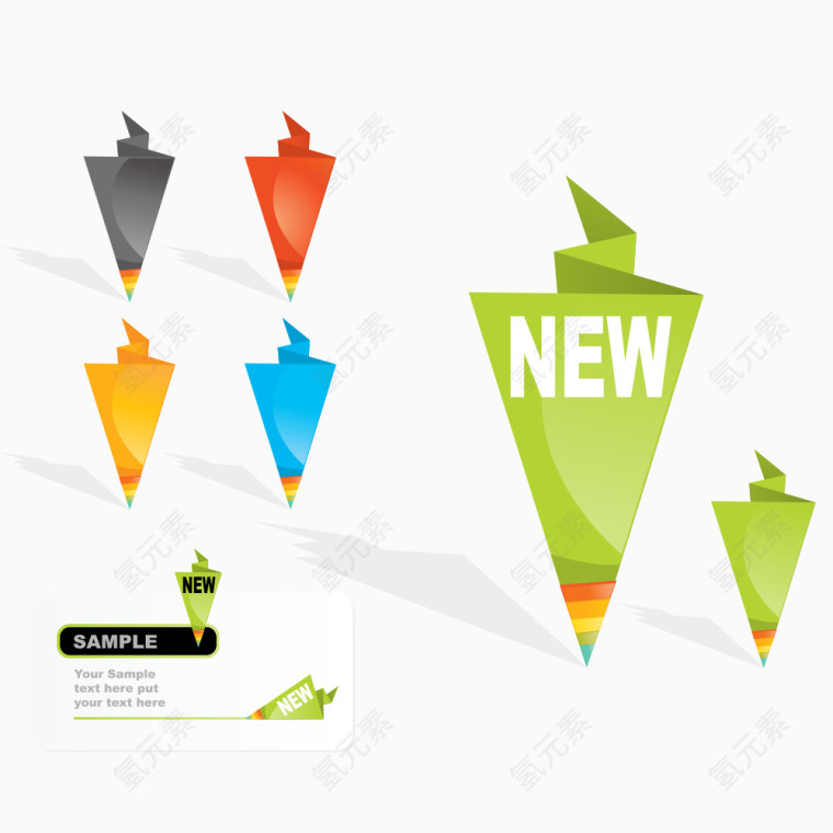 折纸效果彩色销售标签矢量素材