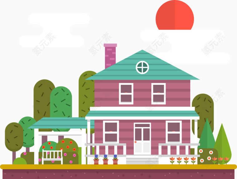2层楼私家住宅免抠素材
