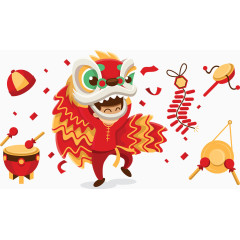 中国舞狮表演矢量素材