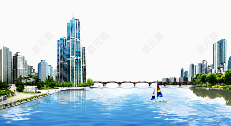 建筑河流桥梁背景素材