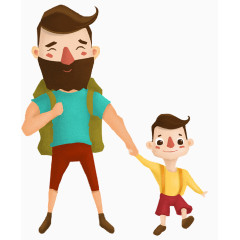 父子亲情旅游插画