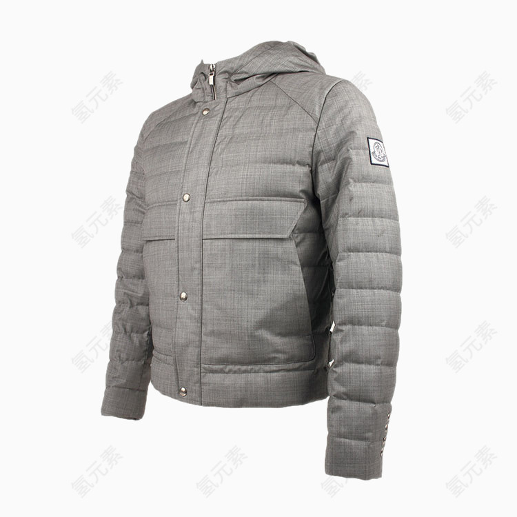 灰色长袖连帽羽绒服外套