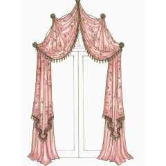 红色帷幕手绘装饰窗帘