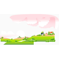 矢量绿色村庄手绘素材