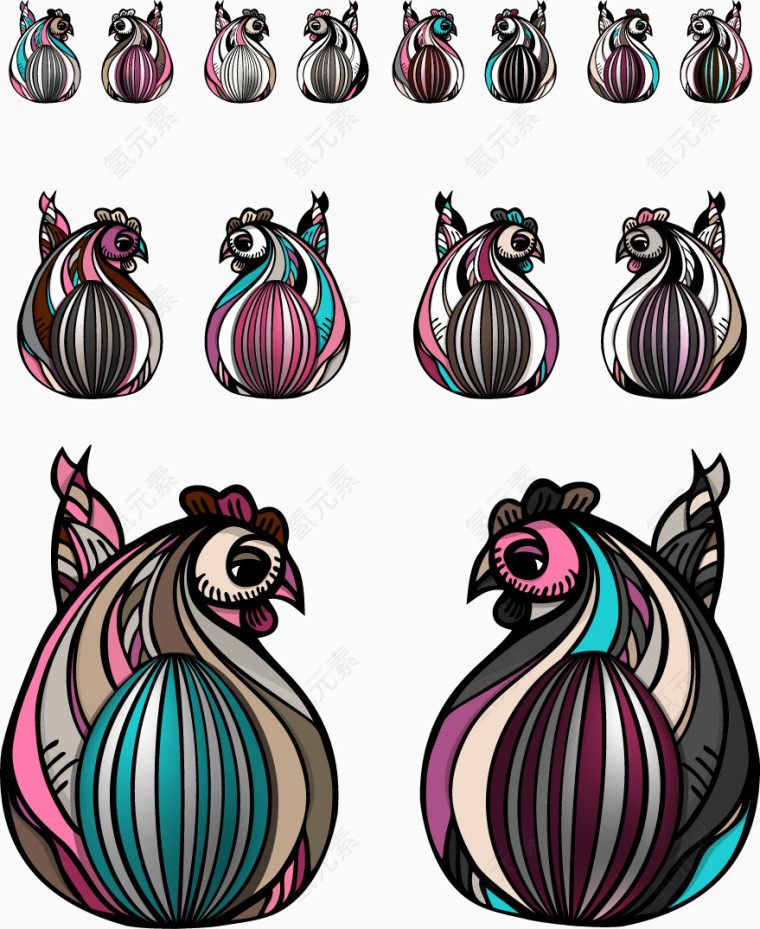 矢量手绘剪纸鸡