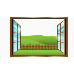 矢量手绘推开的窗户